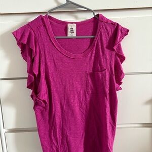 We The Free- Pink Ruffle Sleeve Top